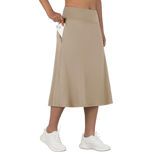 Women's 28" Midi Long Skort Knee Length Athletic Skirt with Pocket | Modest, Casual, Travel, Summer, Built-in Shorts, Wrinkle-Free, Stretch, Lightweight, Quick Dry, High Waisted